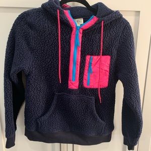Jcrew Sherpa fleece blue and pink pull over hoodie